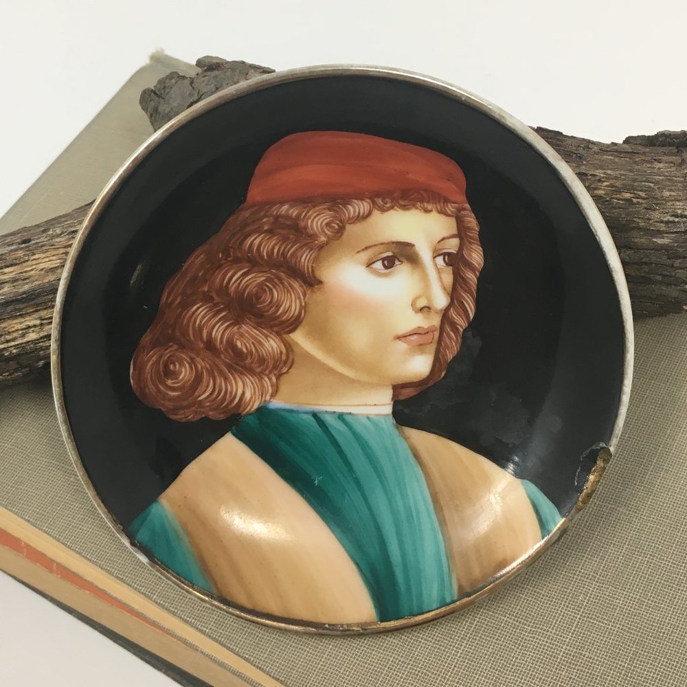 Hand Painted Italian Porcelain Il Musicista Leonardo Portrait Trinket Plate